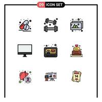 Universal Icon Symbols Group of 9 Modern Filledline Flat Colors of play monitor design hardware devices Editable Vector Design Elements