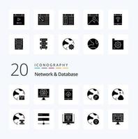 20 Network And Database Solid Glyph icon Pack like information analysis setting upload smartphone vector