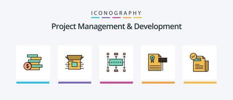 proyecto administración y desarrollo línea lleno 5 5 icono paquete incluso licencia a trabajar. empresa. liberar. dinero. producto. creativo íconos diseño vector