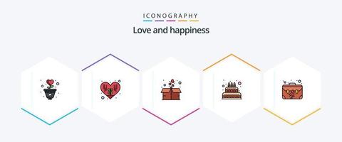 Love 25 FilledLine icon pack including brief. candle. box. wedding. cake vector