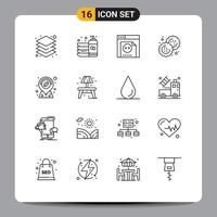 16 Universal Outline Signs Symbols of location cutter wash cookie baking Editable Vector Design Elements