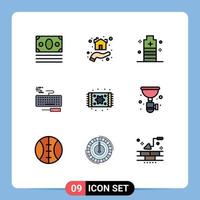 9 Filledline Flat Color concept for Websites Mobile and Apps repair keyboard shelter key power Editable Vector Design Elements