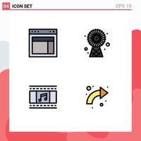 Set of 4 Modern UI Icons Symbols Signs for design animation web ecologic film reel Editable Vector Design Elements