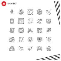 Universal Icon Symbols Group of 25 Modern Lines of outgoing call love pizza meal Editable Vector Design Elements