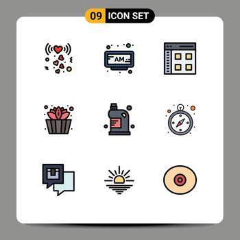 User Interface Pack of 9 Basic Filledline Flat Colors of cleaning lotus app sauna web Editable Vector Design Elements