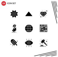 Group of 9 Modern Solid Glyphs Set for global people diamond human resource search Editable Vector Design Elements