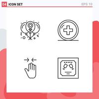 Line Pack of 4 Universal Symbols of balloon treatment love hospital gesture Editable Vector Design Elements