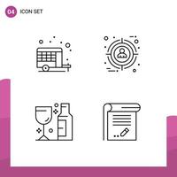 4 User Interface Line Pack of modern Signs and Symbols of agriculture glass spring target wine Editable Vector Design Elements