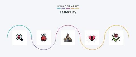 Easter Line Filled Flat 5 Icon Pack Including easter. celebration. church. heart. easter vector