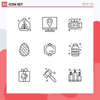 Modern Set of 9 Outlines Pictograph of coin spring page nature egg Editable Vector Design Elements