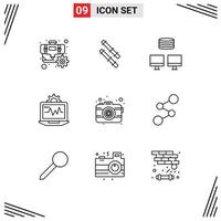 Modern Set of 9 Outlines Pictograph of spreadcoin photography sync photo computing Editable Vector Design Elements