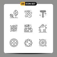 Mobile Interface Outline Set of 9 Pictograms of swimming water ribbon target bulls eye Editable Vector Design Elements