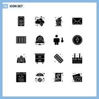 Mobile Interface Solid Glyph Set of 16 Pictograms of shopping barcodes birthday barcode message Editable Vector Design Elements