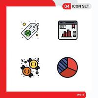 Set of 4 Modern UI Icons Symbols Signs for tag dessert chart web stats diagram Editable Vector Design Elements