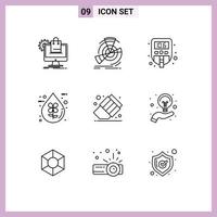 9 User Interface Outline Pack of modern Signs and Symbols of ecofriendly drop point bio sugar Editable Vector Design Elements