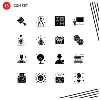 Pictogram Set of 16 Simple Solid Glyphs of bug report boxes presentation graph Editable Vector Design Elements