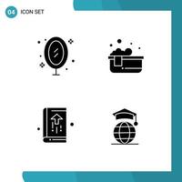 Group of 4 Solid Glyphs Signs and Symbols for furniture agenda office hot bath business Editable Vector Design Elements