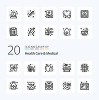 20 salud cuidado y médico línea icono paquete me gusta en línea salud cuidado comida cirugía médico vector