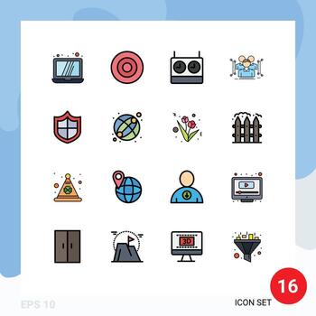 Modern Set of 16 Flat Color Filled Lines and symbols such as security antivirus clock public data Editable Creative Vector Design Elements