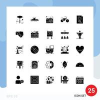 Editable Vector Line Pack of 25 Simple Solid Glyphs of find document camera data vehicles Editable Vector Design Elements