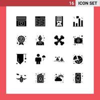 16 Thematic Vector Solid Glyphs and Editable Symbols of graph business interface ssd hardware Editable Vector Design Elements