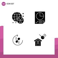 Universal Icon Symbols Group of 4 Modern Solid Glyphs of nuclear repeat world page puzzle Editable Vector Design Elements