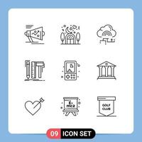 Universal Icon Symbols Group of 9 Modern Outlines of tools designer lover design connect Editable Vector Design Elements