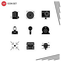 Mobile Interface Solid Glyph Set of 9 Pictograms of girl avatar web actress development Editable Vector Design Elements