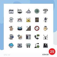 Set of 25 Modern UI Icons Symbols Signs for mobile protect submarine cam dish Editable Vector Design Elements