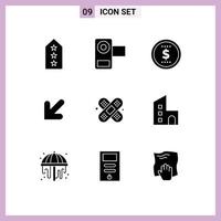 Universal Icon Symbols Group of 9 Modern Solid Glyphs of bandage left movie down price Editable Vector Design Elements