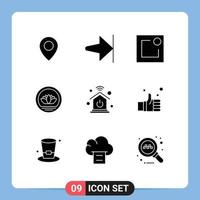 9 Thematic Vector Solid Glyphs and Editable Symbols of finger internet of things notification intelligent home coins Editable Vector Design Elements