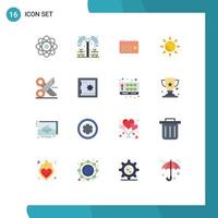 Mobile Interface Flat Color Set of 16 Pictograms of cutting sun calendar shinning time Editable Pack of Creative Vector Design Elements