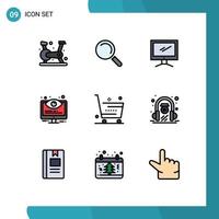 User Interface Pack of 9 Basic Filledline Flat Colors of cart options monitor monitoring configuration Editable Vector Design Elements