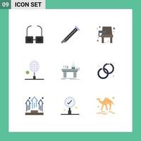 Pictogram Set of 9 Simple Flat Colors of tennis racket table tennis chair racket school Editable Vector Design Elements