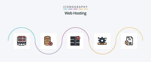 Web Hosting Line Filled Flat 5 Icon Pack Including banking. system. add. security. server download vector