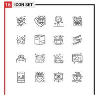 Pack of 16 creative Outlines of world web date search search Editable Vector Design Elements