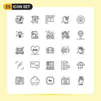 Mobile Interface Line Set of 25 Pictograms of game ball cafe perfection head Editable Vector Design Elements