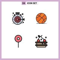 Universal Icon Symbols Group of 4 Modern Filledline Flat Colors of stopwatch maps goal game tart Editable Vector Design Elements
