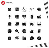 Modern Set of 25 Solid Glyphs Pictograph of server settings world battle font swords Editable Vector Design Elements