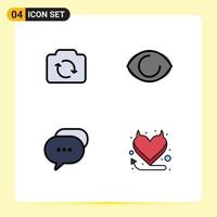 Group of 4 Filledline Flat Colors Signs and Symbols for camera conversation ui human bubble Editable Vector Design Elements