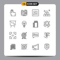 Outline Pack of 16 Universal Symbols of light performance layout finance money Editable Vector Design Elements