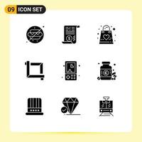 9 Universal Solid Glyph Signs Symbols of fun graphic baby design bag Editable Vector Design Elements