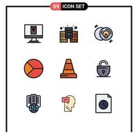 Universal Icon Symbols Group of 9 Modern Filledline Flat Colors of traffic cone disk pie finance Editable Vector Design Elements