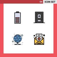 4 Thematic Vector Filledline Flat Colors and Editable Symbols of battery hosting energy build proxy Editable Vector Design Elements