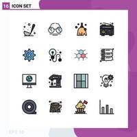 16 User Interface Flat Color Filled Line Pack of modern Signs and Symbols of setting cog broom radio frequency Editable Creative Vector Design Elements