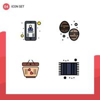 Mobile Interface Filledline Flat Color Set of 4 Pictograms of contact love boss food wedding Editable Vector Design Elements