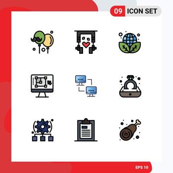 Universal Icon Symbols Group of 9 Modern Filledline Flat Colors of computer enhance earth day designing tool computer Editable Vector Design Elements