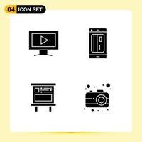 Set of 4 Vector Solid Glyphs on Grid for monitor announcement banking credit marketing Editable Vector Design Elements