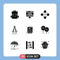 Set of 9 Modern UI Icons Symbols Signs for e learning measurement hierarchy compass accure Editable Vector Design Elements