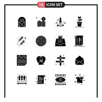 Set of 16 Vector Solid Glyphs on Grid for mario adventure online space app Editable Vector Design Elements